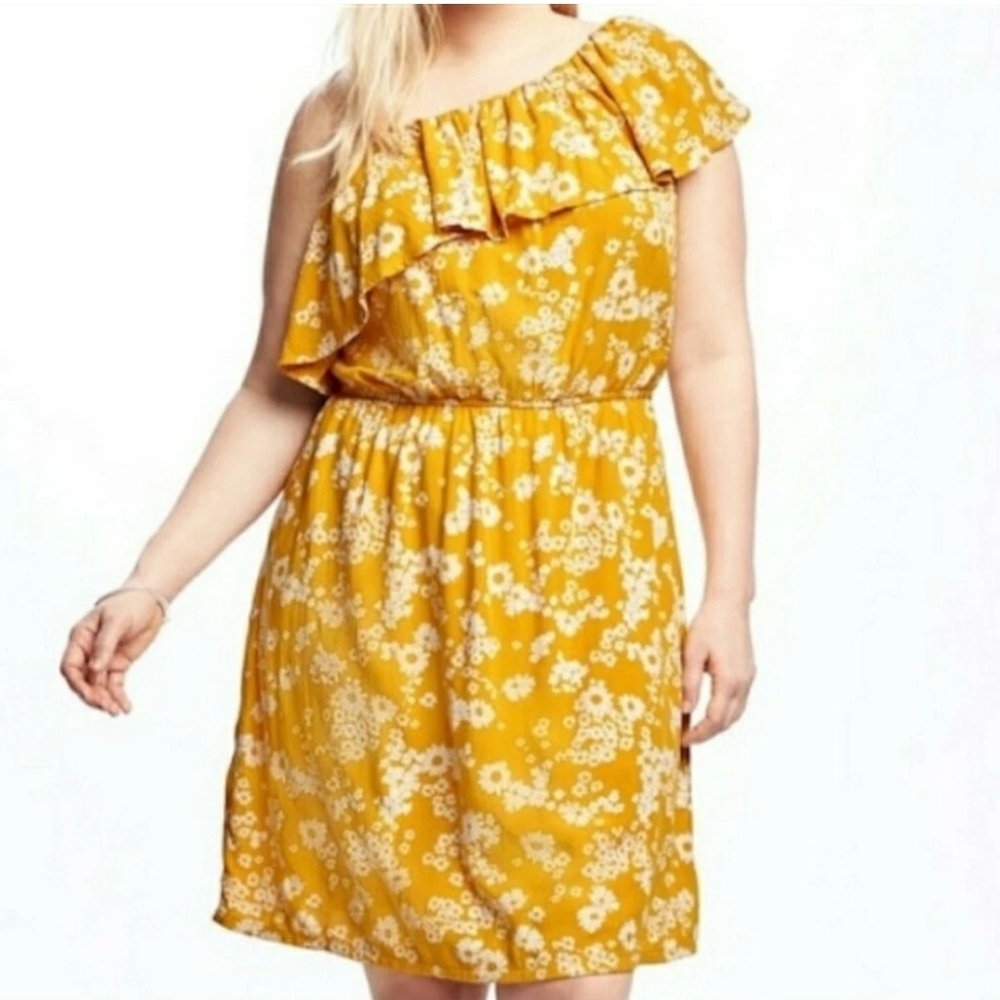 Old Navy Yellow Floral One Shoulder Ruffled Sundress Plus Sz 2x - Picture 10 of 13
